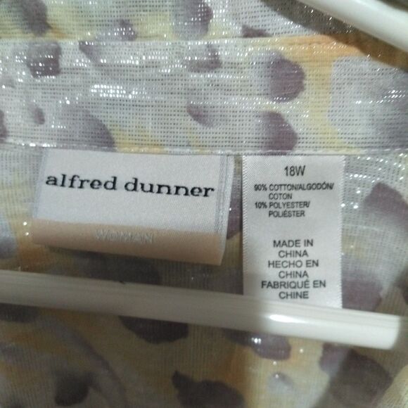 Alfred Dunner Gauze Cotton Metallic Bottondown Shirt Blouse Top 16 W. 3/4 Sleeve - Picture 4 of 10